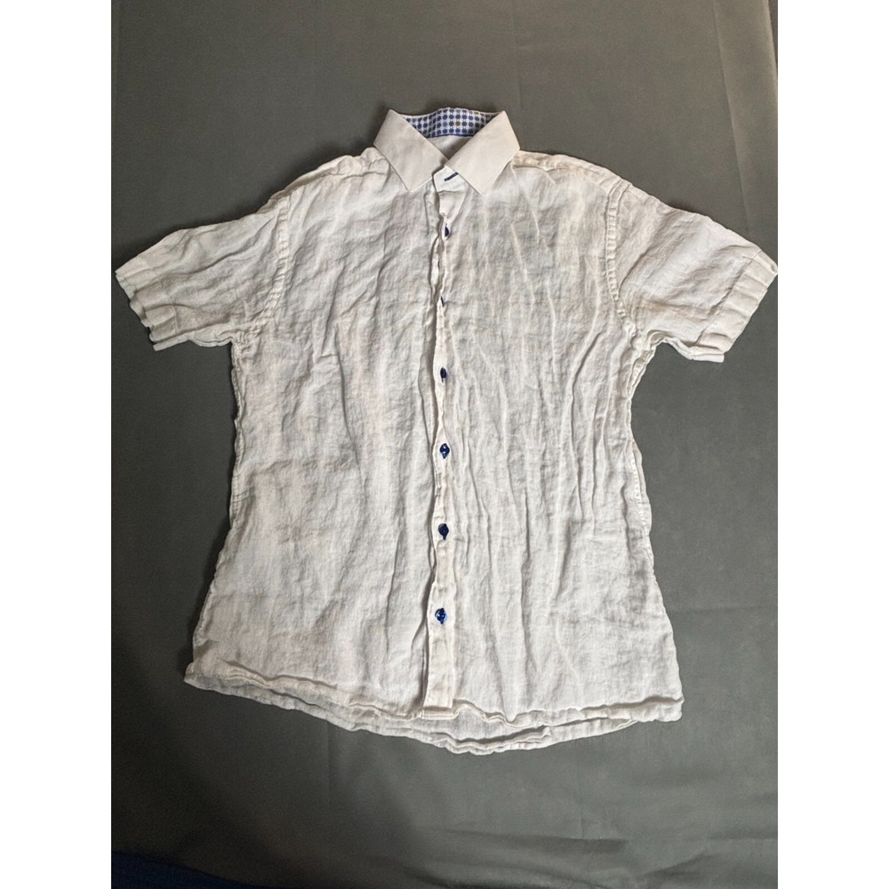 Bertigo‎ men's Shirt Large White Collared Short Sleeve Preppy linen